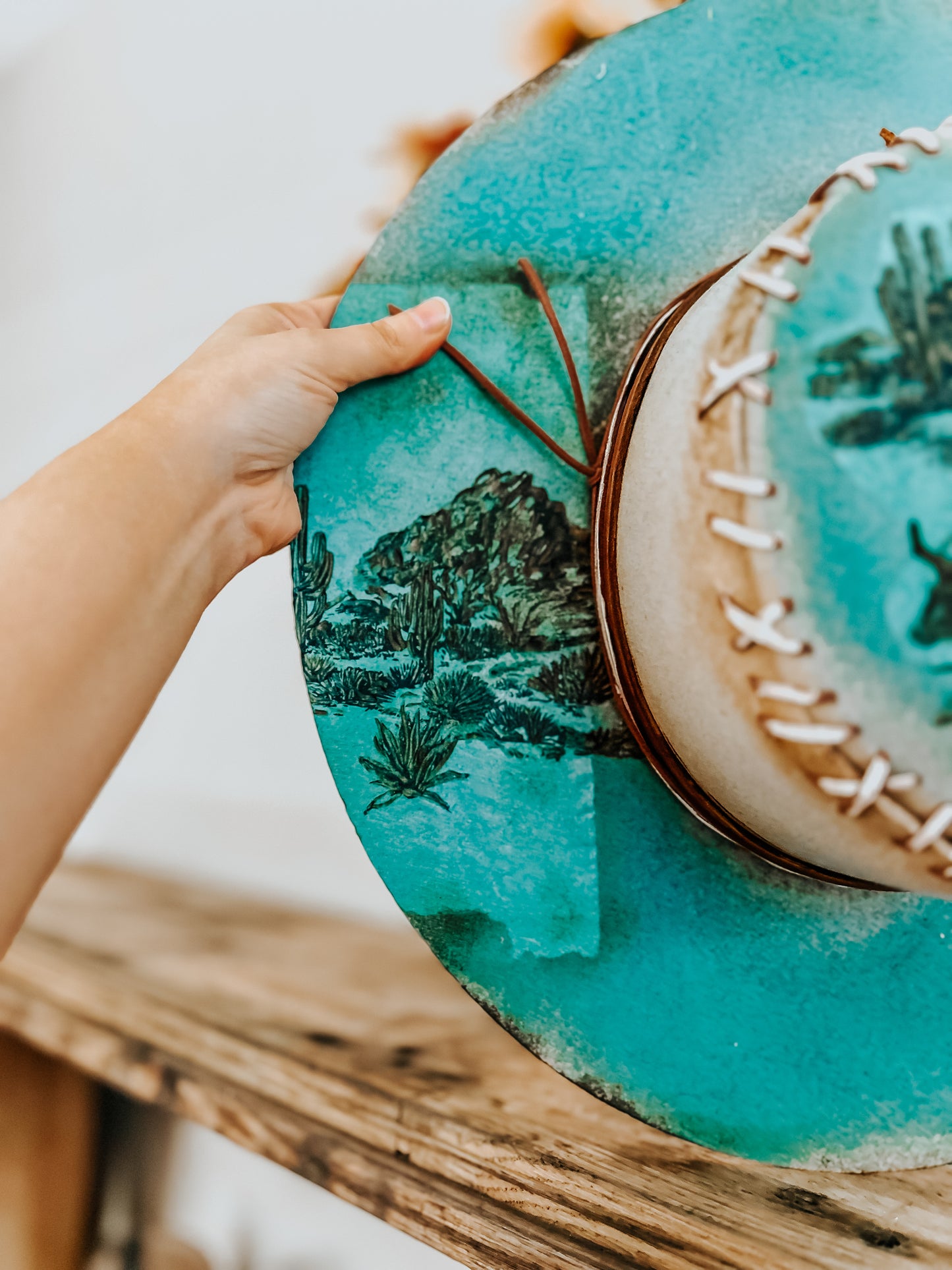 Lainey’s Next Outlaw | Turquoise Burned Fedora Hat with Cowboy Pyrography Art