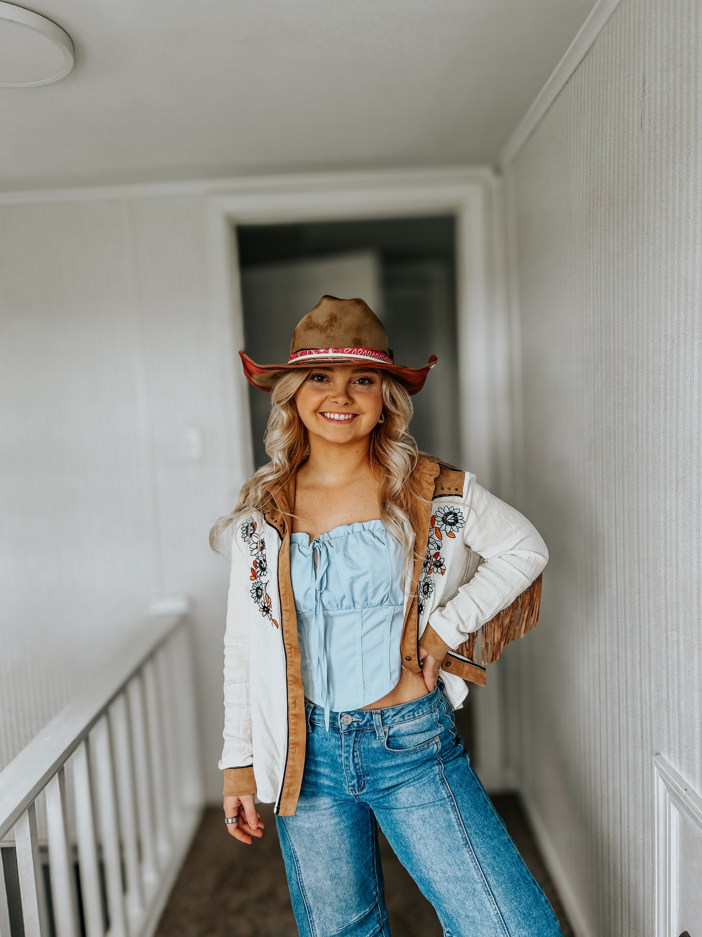 Desert Sun Cowgirl Burned Hat | Handpainted Sunset & Pyrography Hat