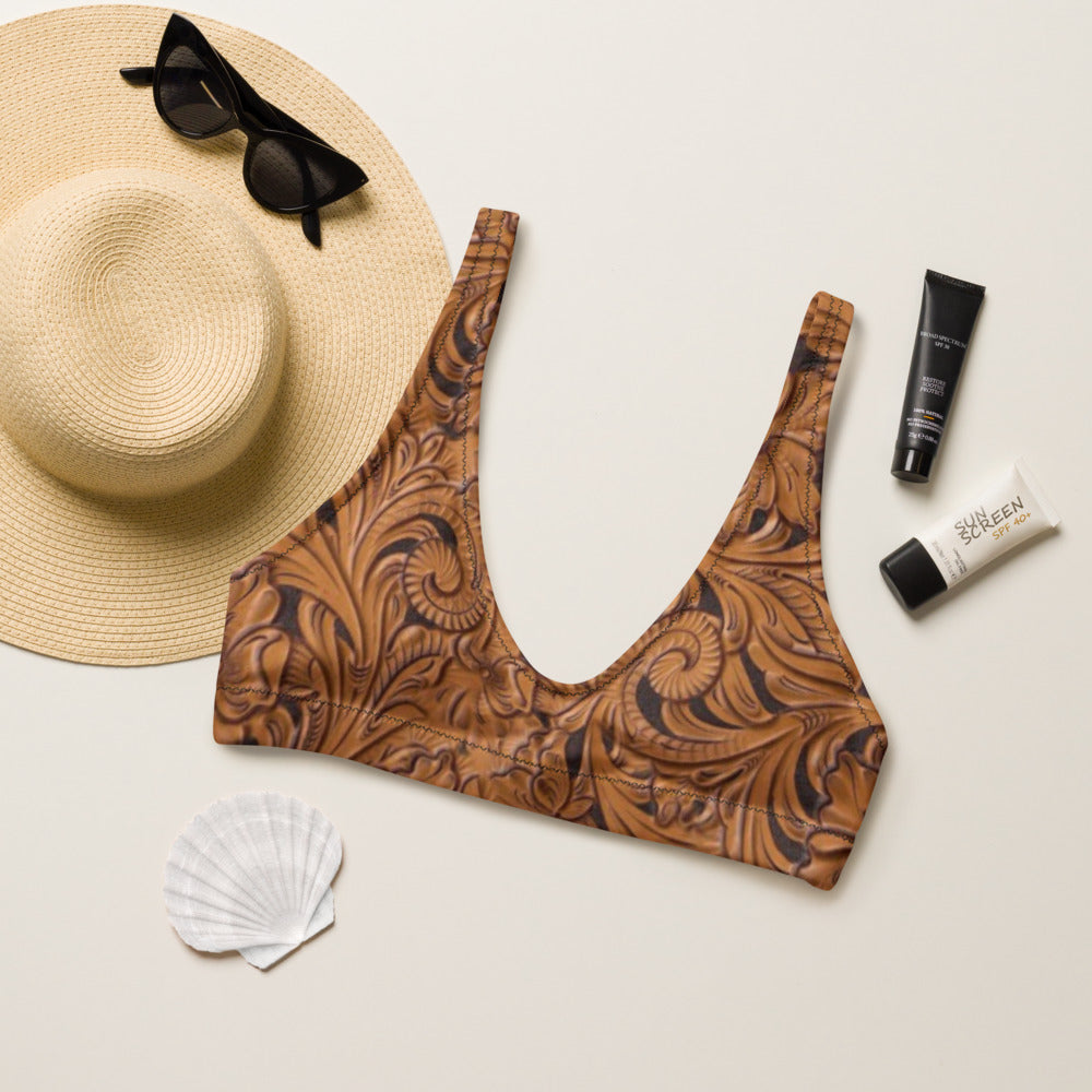 Tooled Leather Printed Bikini Top