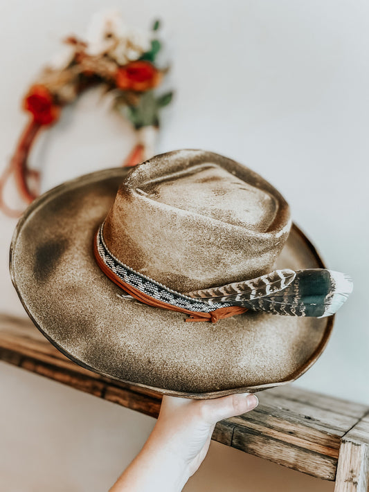 The Rancher's Rustic Ranchero Burned Hat | Distressed Hat | Womens Fedora Hat | Burnt Hat | Arrow Shaped Fedora Top