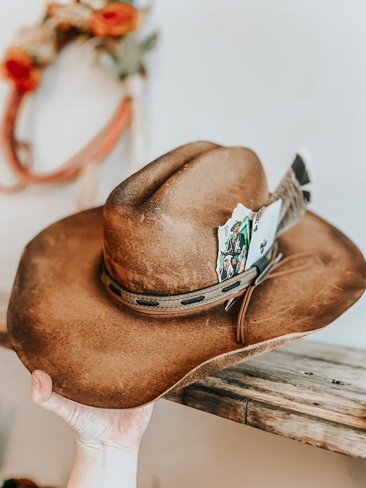 Burnt Renegade Distressed Cowboy Hat | Burned Cowboy Hat | Feathered Cowboy hat | Vintage Cowboy Hat