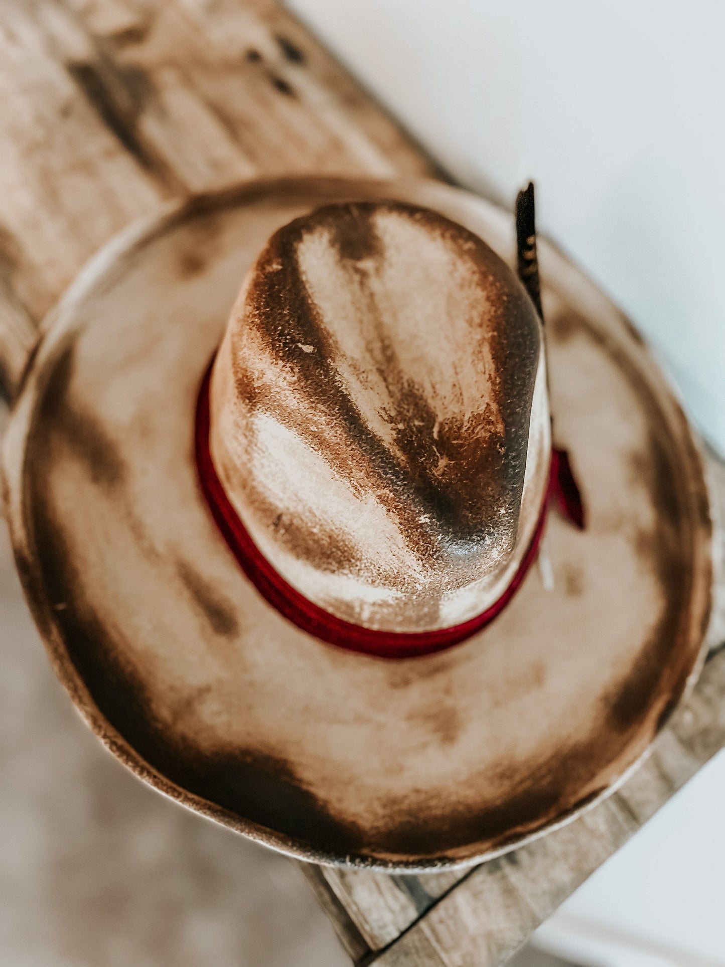The Raider's Scarlet Red Velvet Burned Hat | Western burned hat | Burned Fedora Hat | Distressed Fedora Hat