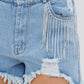 Frayed Rhinestone Denim Shorts