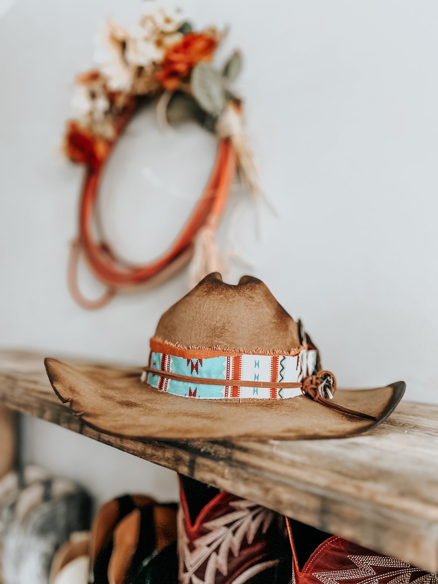 Native to the West Burned Cowboy Hat | Aztec Cowboy Hat | Distressed Hat | Brown Burned hat