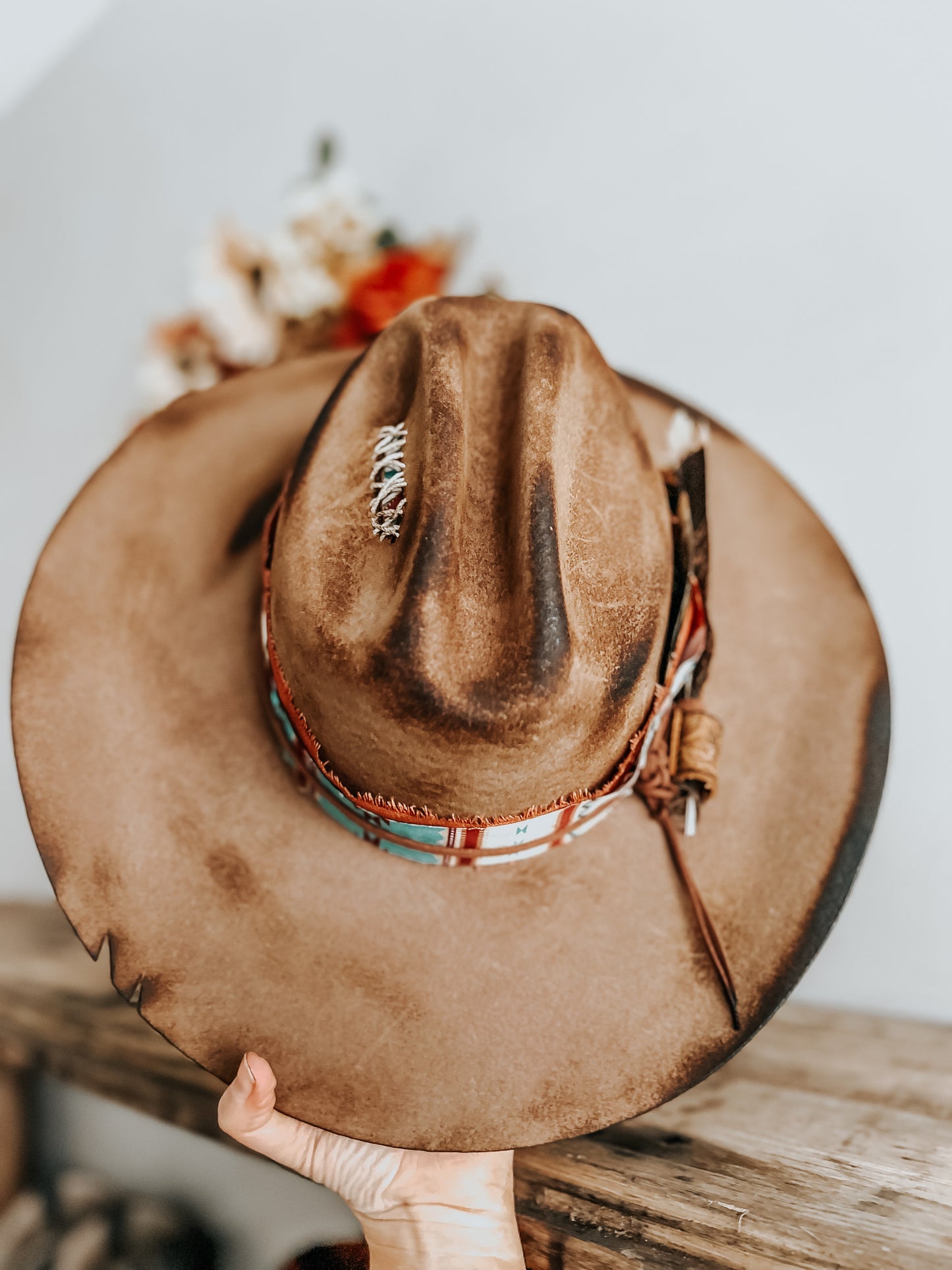 Native to the West Burned Cowboy Hat | Aztec Cowboy Hat | Distressed Hat | Brown Burned hat