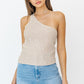 ONE SHOULDER TAPE YARN KNIT TOP