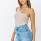 ONE SHOULDER TAPE YARN KNIT TOP