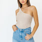 ONE SHOULDER TAPE YARN KNIT TOP