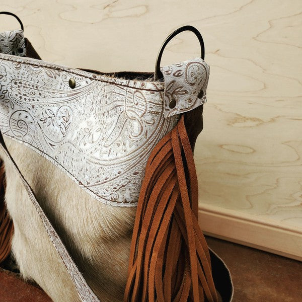 Tejas Bucket Handbag with Oyster Paisley Accent