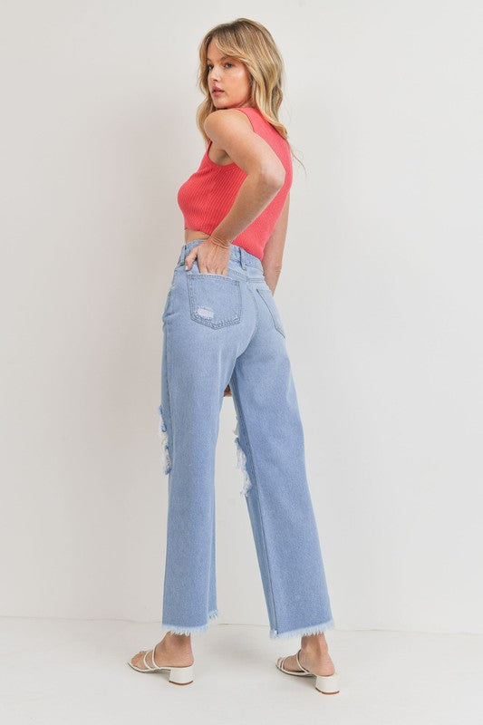 KNEE BLOW WIDE LEG JEANS