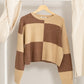 CHECKERED LONG SLEEVE COLOR-BLOCK SWEATER