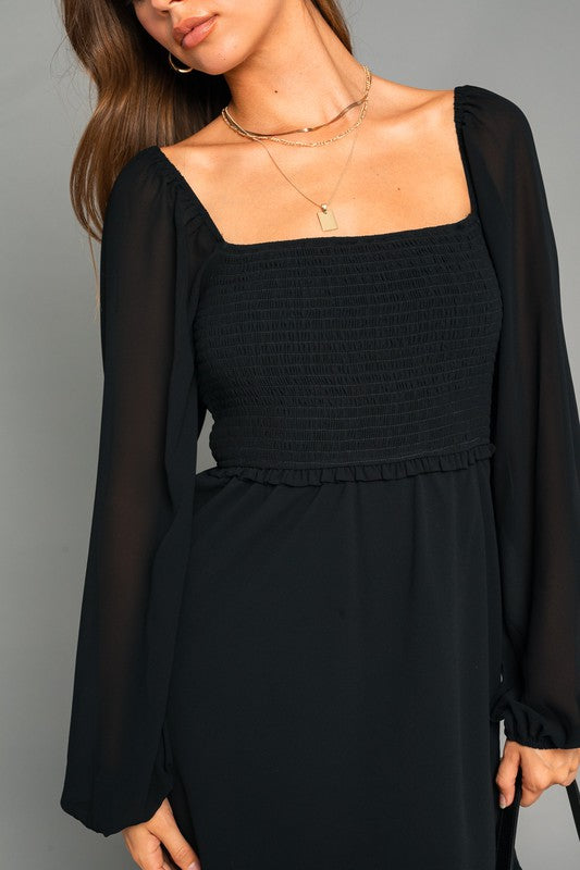 SMOCKED CHIFFON MINI DRESS - The Kiersten Zile Collection SMOCKED CHIFFON MINI DRESS - The Kiersten Zile Collection