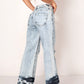 DISTRESSED ACID WASH RELEASED HEM WIDE LEG JEAN