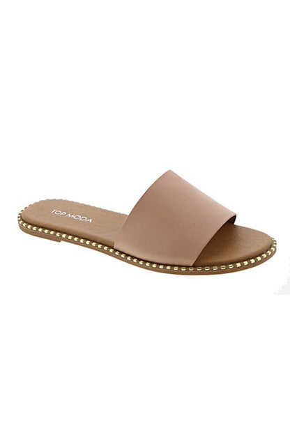 Slip on Leather Sandles with Rhinestones