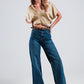 Short sleeve cropped satin top in beige