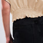 Short sleeve cropped satin top in beige