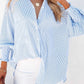 Smocked Cuffed Striped Boyfriend Shirt