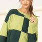 CHECKERED LONG SLEEVE COLOR-BLOCK SWEATER