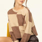 CHECKERED LONG SLEEVE COLOR-BLOCK SWEATER
