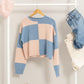CHECKERED LONG SLEEVE COLOR-BLOCK SWEATER