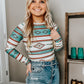 Aztec long-sleeve crop top