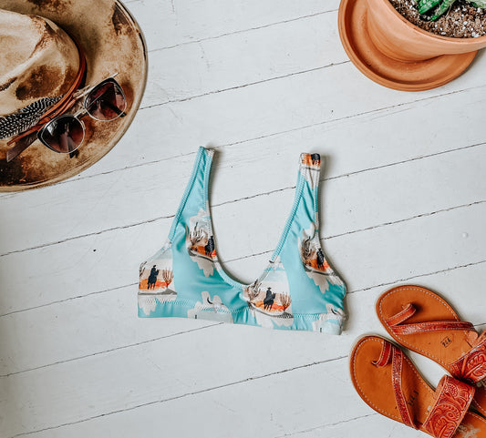 Western Cowboy Printed Bikini Top