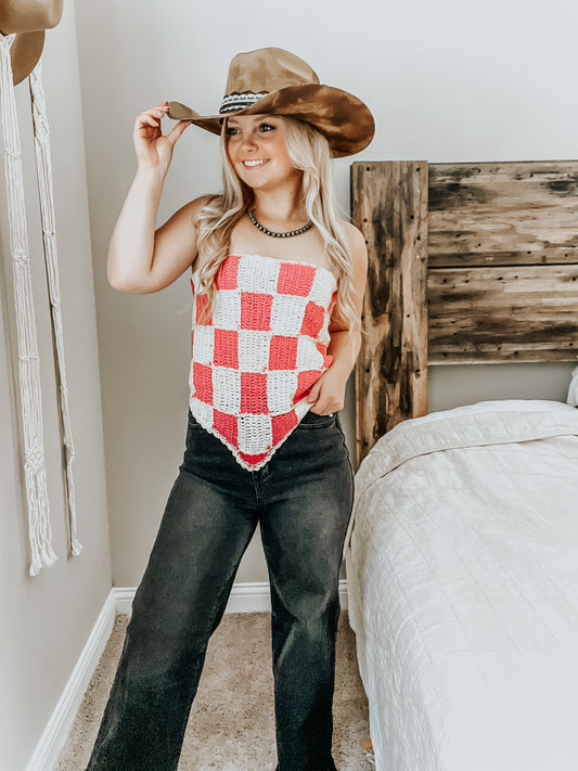 Checker Pattern Crochet Top