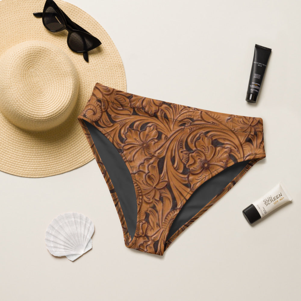 Tooled Leather Printed Bikini Bottoms