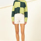 CHECKERED LONG SLEEVE COLOR-BLOCK SWEATER