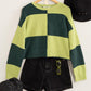 CHECKERED LONG SLEEVE COLOR-BLOCK SWEATER