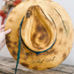Wild West Charlie 1 Horse Burnt Yellow Hat | Burnt Hat | Vintage Hat | Distressed Hat | Western Burnt Hat | Burnt Fedora | Blue Feather Hat