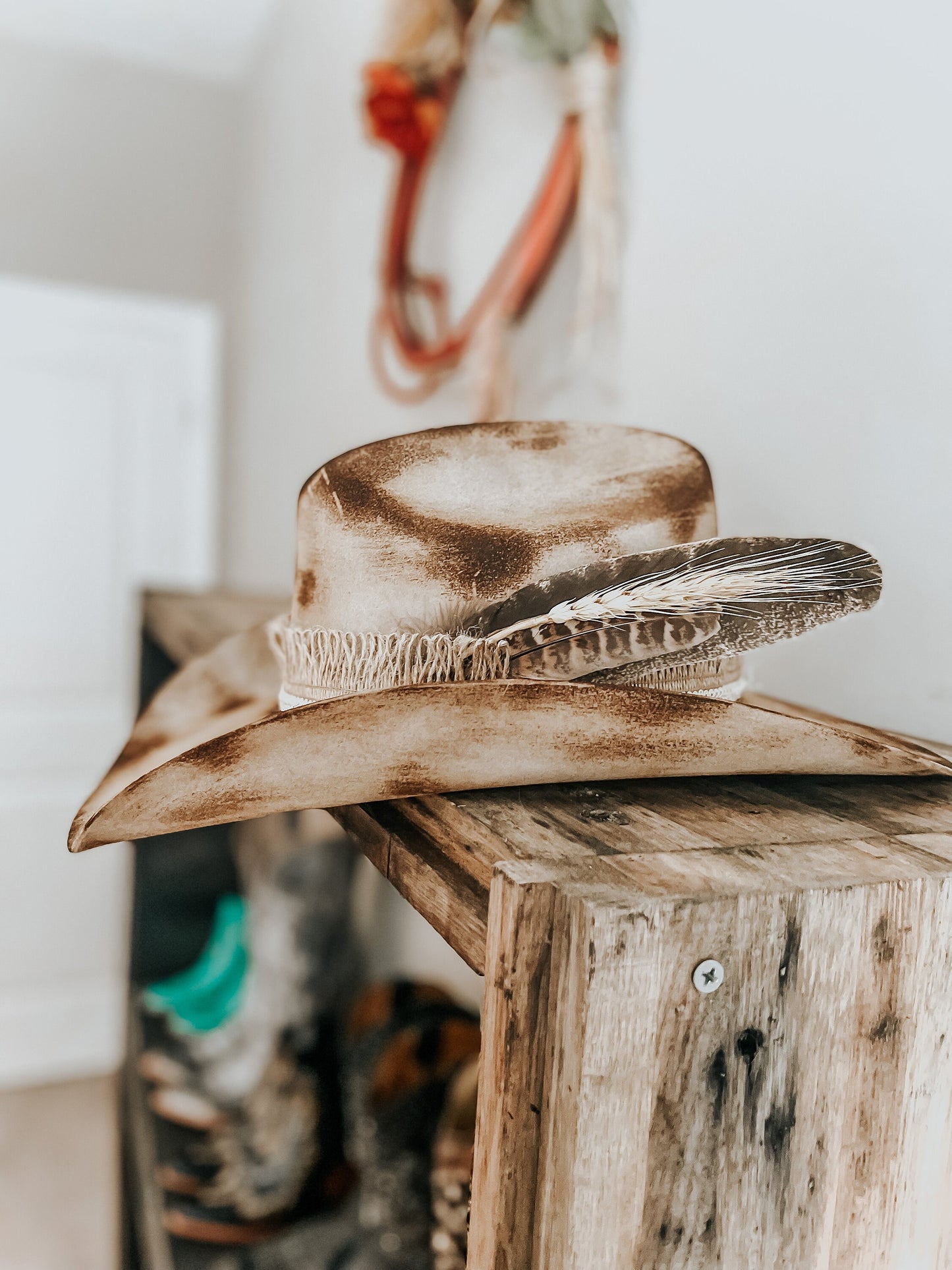 Long Live Cowgirls Branded Burned Cowboy Hat | Distressed Hat | Western Hat | Boho Cowboy Hat | Feathered Hat