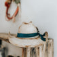 Blue Velvet Bow Western Cowboy Burnt Hat | Distressed hat |Western Hat | Feather Hat |Burned Boho Cowboy Hat