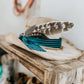 Blue Velvet Bow Western Cowboy Burnt Hat | Distressed hat |Western Hat | Feather Hat |Burned Boho Cowboy Hat