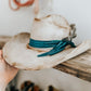 Blue Velvet Bow Western Cowboy Burnt Hat | Distressed hat |Western Hat | Feather Hat |Burned Boho Cowboy Hat