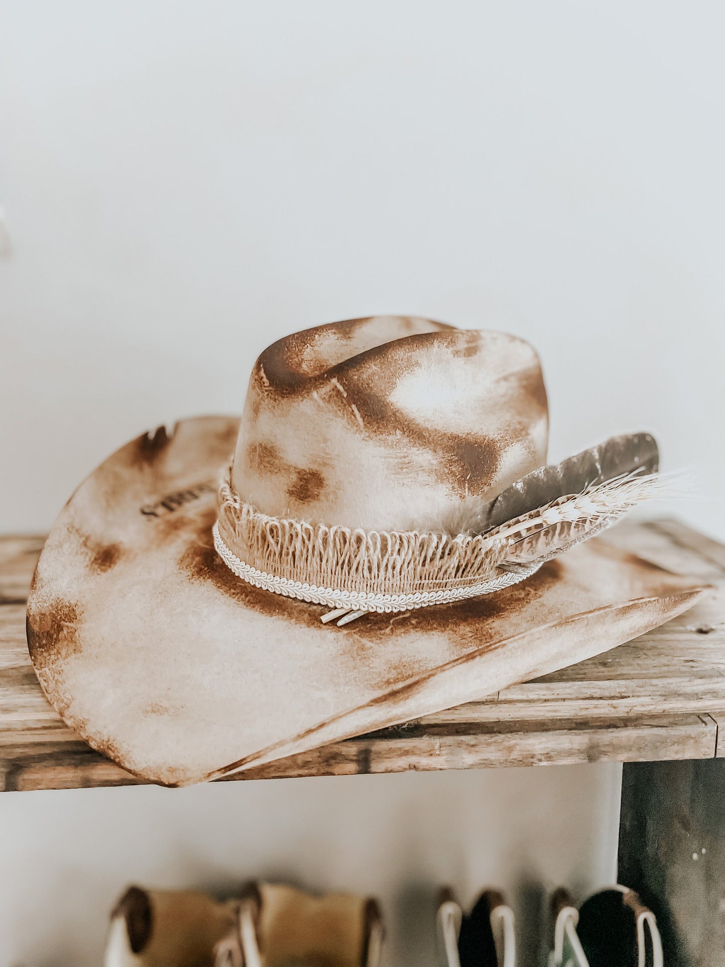 Long Live Cowgirls Branded Burned Cowboy Hat | Distressed Hat | Western Hat | Boho Cowboy Hat | Feathered Hat