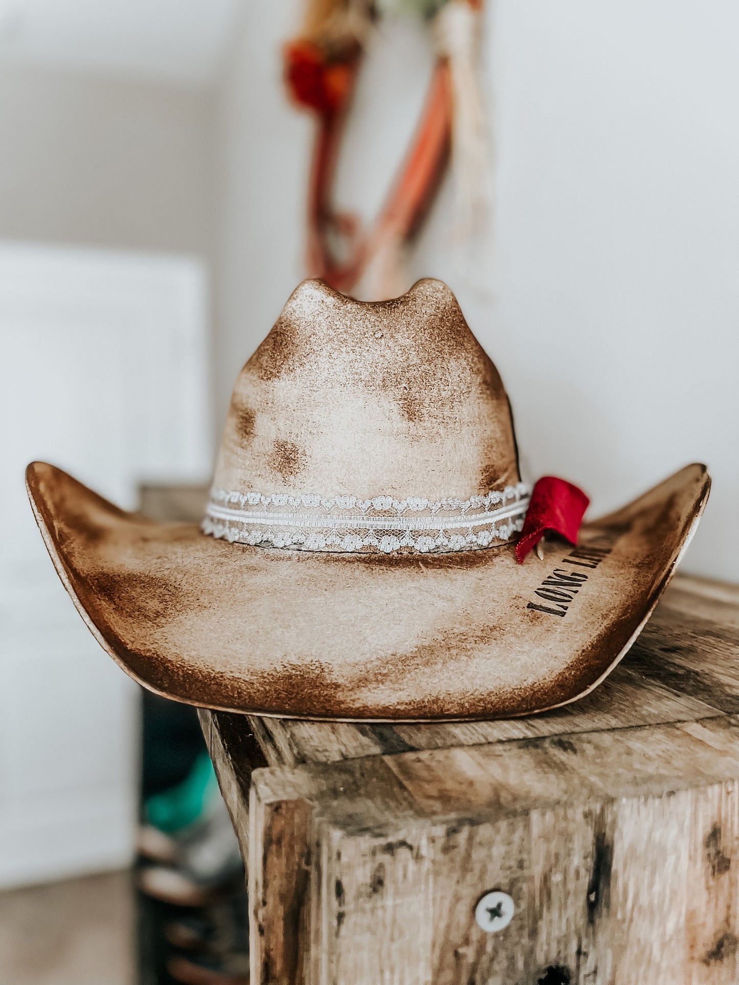 Long Live Cowgirls Hat| Burned Western Hat | Distressed Cowboy hat |Vintage Custom Hat | Feathered Hat