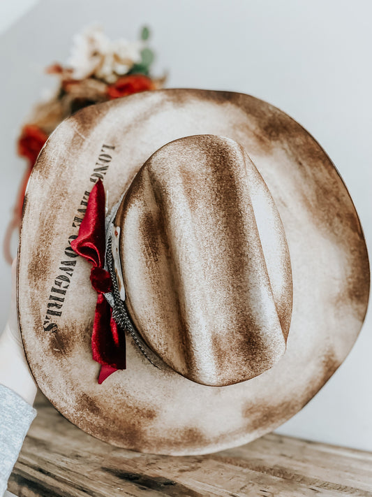 Long Live Cowgirls Hat| Burned Western Hat | Distressed Cowboy hat |Vintage Custom Hat | Feathered Hat