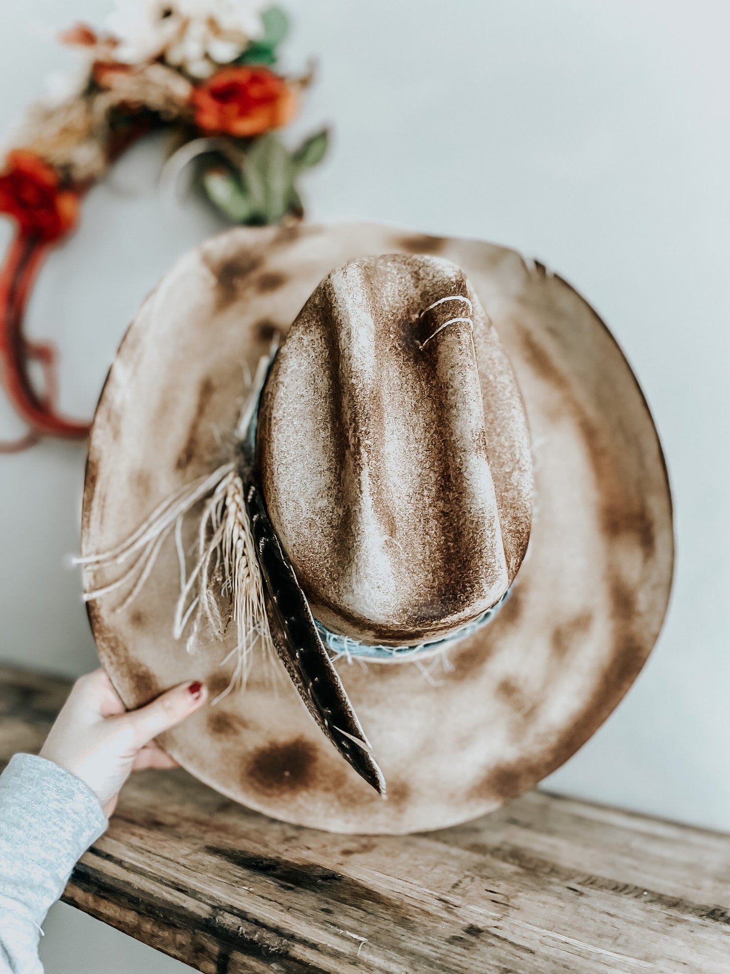 Blue Jean Wild West Burned Hat | Western Burned Hat | Cowboy Hat | Cowgirl Vintage Hat