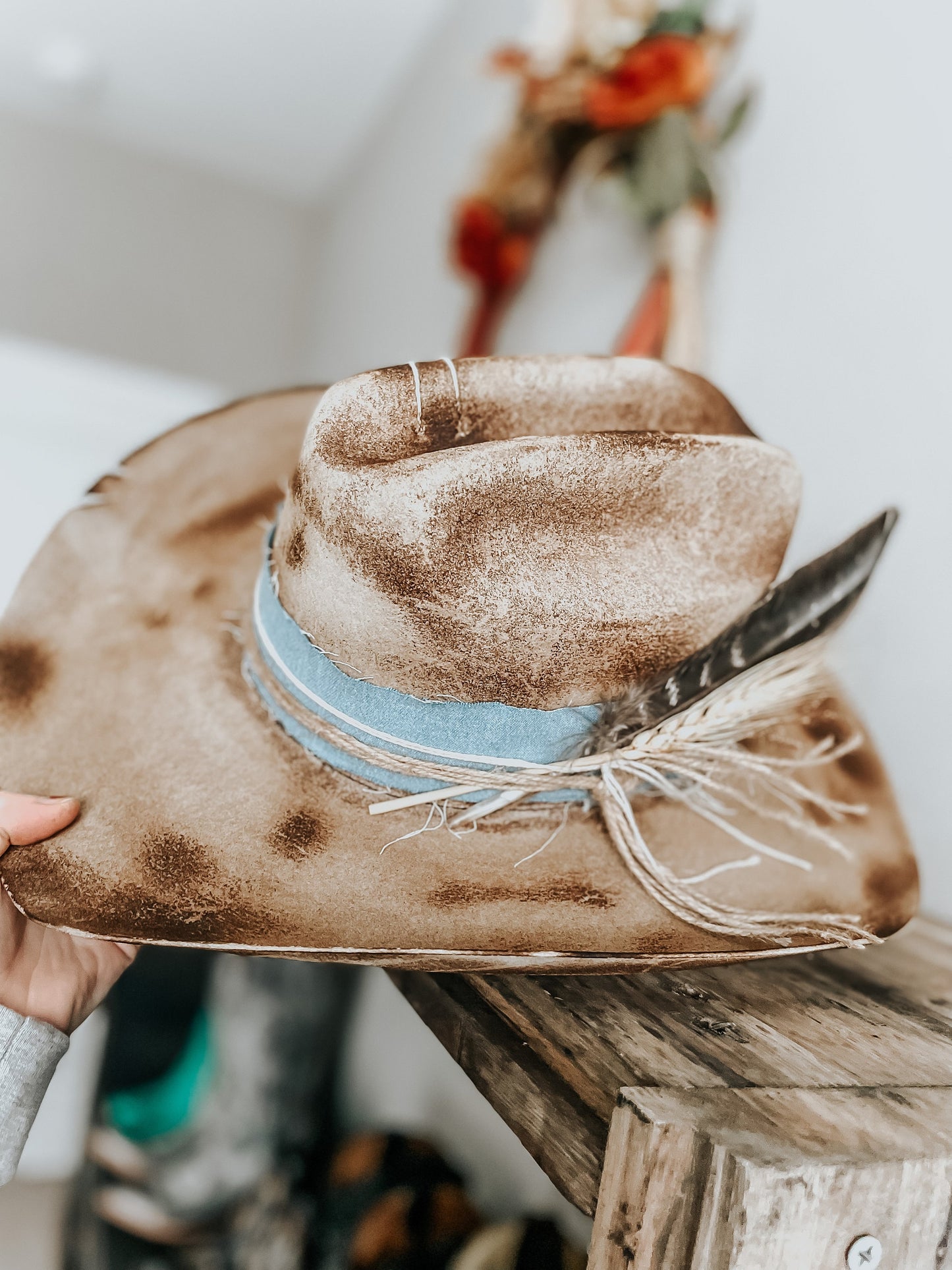 Blue Jean Wild West Burned Hat | Western Burned Hat | Cowboy Hat | Cowgirl Vintage Hat