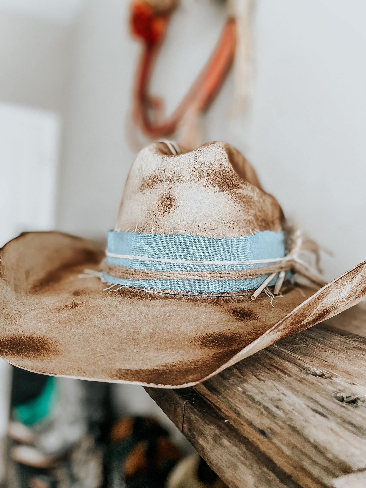 Blue Jean Wild West Burned Hat | Western Burned Hat | Cowboy Hat | Cowgirl Vintage Hat