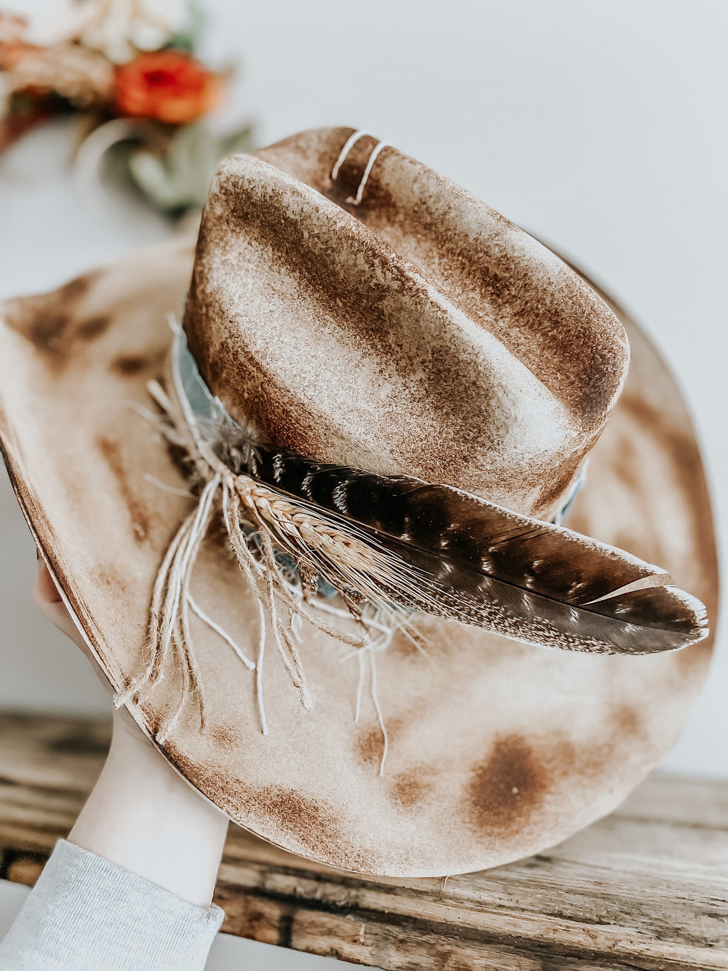 Blue Jean Wild West Burned Hat | Western Burned Hat | Cowboy Hat | Cowgirl Vintage Hat