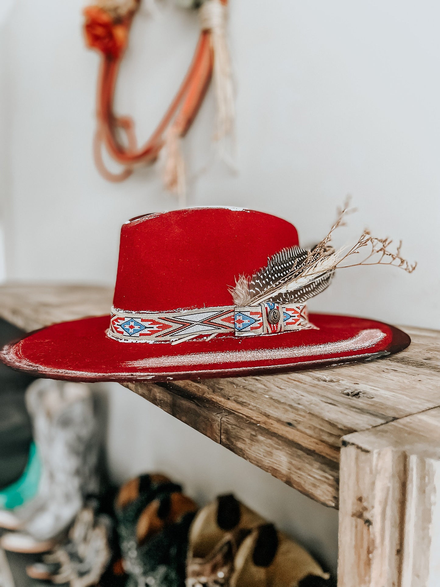 Wild Red Burned Hat | Distressed Hat | Burned Fedora Hat | Vintage Hat