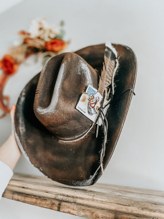 Black Burned Outlaw | Cowboy Hat | Distressed hat | Western Hat | Feather Hat | Men Cowboy Hats |Womens Cowboy hat | Feather Hat