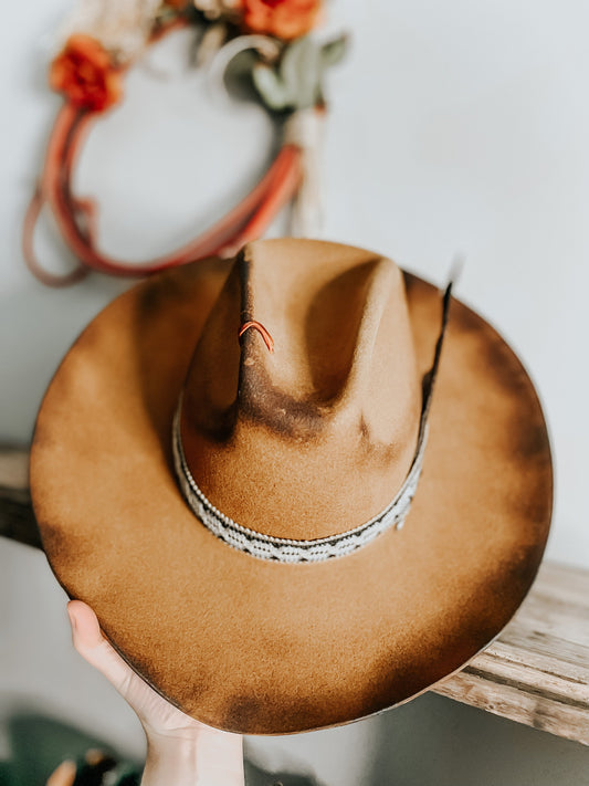 Burned Desert Edge | Burned Hat | Western Burned Hat | Feathered Hat | Distressed Hat | Burned Orange Hat