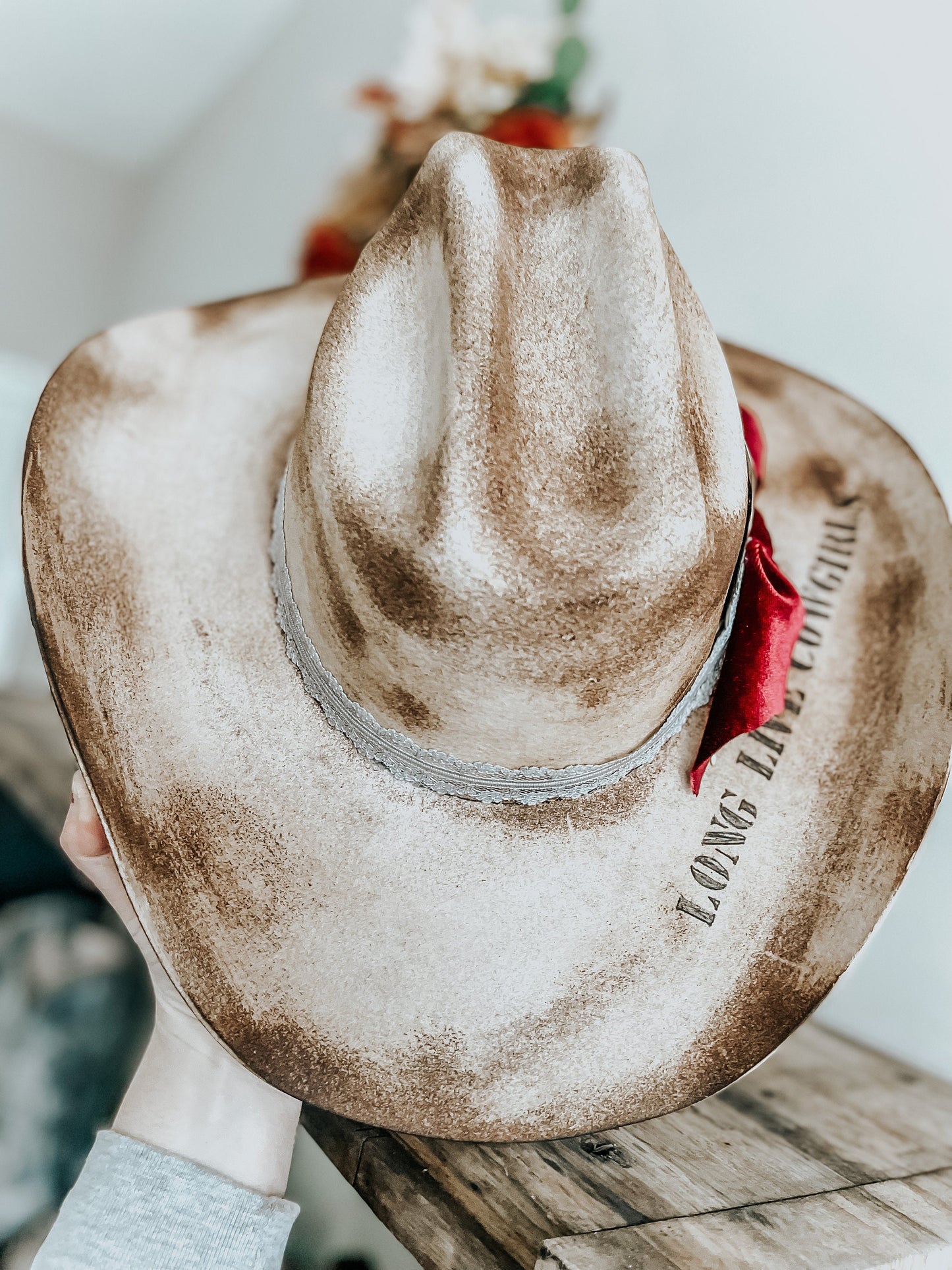 Long Live Cowgirls Hat| Burned Western Hat | Distressed Cowboy hat |Vintage Custom Hat | Feathered Hat