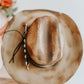 Turquoise Junkie Western Burned Hat | Feathered hat | Distressed Cowboy Hat | Turquoise Accent Hat