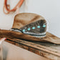 Turquoise Junkie Western Burned Hat | Feathered hat | Distressed Cowboy Hat | Turquoise Accent Hat