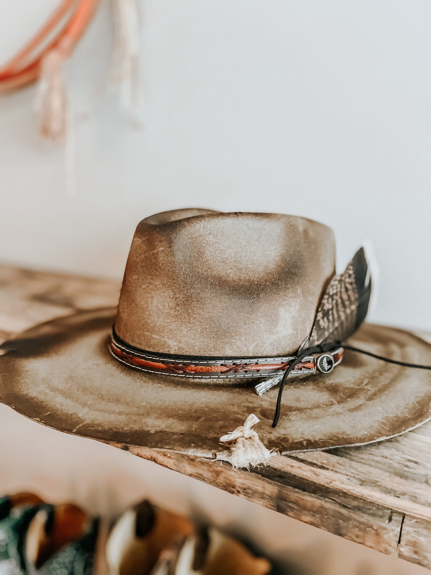 Outlaw of the West Burned Hat | Western Burned Hat | Outlaw Hat | Feathered Hat | Distressed Hat