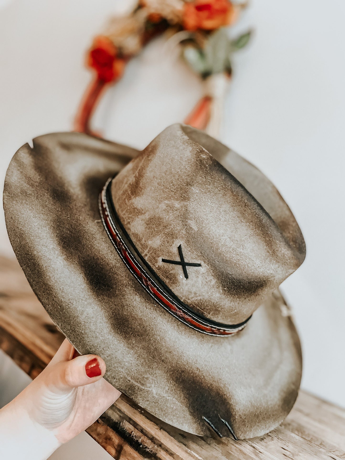 Outlaw of the West Burned Hat | Western Burned Hat | Outlaw Hat | Feathered Hat | Distressed Hat